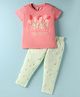 Tango Single Jersey Knit Half Sleeves Night Suit with Floral Print - Coral