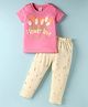 Tango Single Jersey Knit Half Sleeves Night Suit with Floral Print - Pink