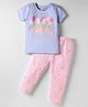 Tango Single Jersey Knit Half Sleeves Night Suit with Floral Print - Light Blue