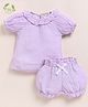 Cot & Candy Organic Muslin Cotton Knit Half Puffed Sleeves Textured Top & Shorts Set - Lilac