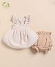 Cot & Candy Organic Muslin Cotton Knit Frill Sleeves Textured Smocked Top & Shorts Set - Latte & Oatmeal