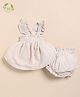 Cot & Candy Organic Muslin Cotton Knit Frill Sleeves Textured Smocked Top & Shorts Set - Latte & Oatmeal