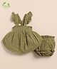 Cot & Candy Organic Muslin Cotton Knit Frill Sleeves  Textured Smocked Top & Shorts Set - Olive Green