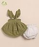 Cot & Candy Organic Muslin Cotton Knit Frill Sleeves  Textured Smocked Top & Shorts Set - Olive Green & Oatmeal