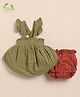Cot & Candy Organic Muslin Cotton Knit Frill Sleeves  Textured Smocked Top & Shorts Set - Olive Green & Picante