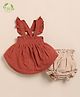 Cot & Candy Organic Muslin Cotton Knit Sleeveless Textured Smocked Top & Shorts Set - Picante & Latte