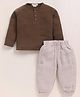 Cot & Candy Muslin Knit Full Sleeves Textured Tee & Pant Set - Cocoa Whisper & Oatmeal