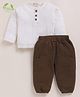Cot & Candy Muslin Knit Full Sleeves Textured Tee & Pant Set - Cocoa Whisper & Milk