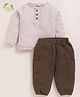 Cot & Candy Muslin Knit Full Sleeves Textured Tee & Pant Set - Cocoa Whisper & Oatmeal