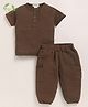 Cot & Candy Muslin Knit Half Sleeves Textured Tee & Pant Set - Cocoa Whisper