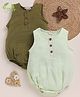 Cot & Candy Organic Cotton Muslin Knit Pack Of 2 Sleeveless Solid Onesies - Olive & Pistachio Cream