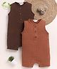 Cot & Candy Organic Cotton Muslin Knit Pack Of 2 Sleeveless Solid Rompers - Ginger & Cocoa Whisper