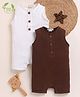Cot & Candy Organic Cotton Muslin Knit Pack Of 2 Sleeveless Solid Rompers - Milk & Cocoa Whisper