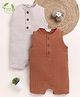 Cot & Candy Organic Cotton Muslin Knit Pack Of 2 Sleeveless Solid Rompers - Oatmeal & Ginger