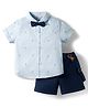 ToffyHouse Cotton Woven Half Sleeves Anchor Printed Party Shirt & Shorts Set with Bow & Suspender - Navy Blue