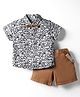ToffyHouse Cotton Woven Half Sleeves Vehicle Printed Party Shirt & Shorts Set with Bow & Suspender - Brown