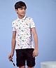 CRIMSOUNE CLUB Cotton Woven Half Sleeves Beach Theme Printed Polo Tee - White