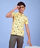 CRIMSOUNE CLUB Cotton Woven Half Sleeves Beach Theme Printed Polo Tee - Yellow