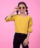 CRIMSOUNE CLUB Cotton Woven Half Bell Sleeves Self Design Top - Mustard