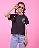 CRIMSOUNE CLUB Cotton Woven Half Sleeves Teddy Bear Printed Tee - Black