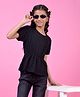 CRIMSOUNE CLUB Woven Half Sleeves Textured Top - Black