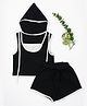 Kozeecub Cotton Knit Sleeveless Solid Hooded Tee Shirt With Coordinating Shorts Set - Black
