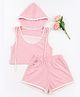 Kozeecub Cotton Knit Sleeveless Solid Hooded Tee Shirt With Coordinating Shorts Set - Pink