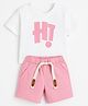 Kozeecub Cotton Knit Half Sleeves Hi Text Printed Tee With Solid Shorts Set - Pink