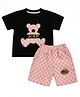 Kozeecub Cotton Knit Half Sleeves Teddy Bear Patch Detailed Tee With Coordinating Shorts Set - Pink