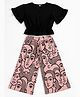 Kozeecub Cotton Knit Half Flared Sleeves Solid Top With Flared Human Face Printed Palazzo Set - Pink