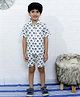 Kozeecub Cotton Knit Half Sleeves Turban Printed Shirt With Coordinating Shorts Set - Cream
