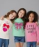 Primo Gino Cotton Knit Full Sleeves T-Shirts with Bow & Text Graphic Pack of 3 - Green Pink & Ivory