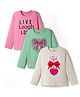 Primo Gino Cotton Knit Full Sleeves T-Shirts with Bow & Text Graphic Pack of 3 - Green Pink & Ivory