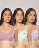 MomToBe Cotton Knit Pack Of 3 Solid Maternity Bras With Nursing Access - Lavender Aqua Blue & Purple