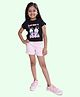 Kiddopanti Cotton Knit Half Sleeves Just Like A Boba Text Printed Top & Shorts Set - Black & Pink