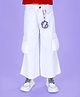 Kiddopanti Denim Woven Solid Cargo Pants With Trend Text Designed Key Chain - White