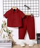 Fashion Dream Popcorn Knit Half Sleeves Textured Shirt & Coordinating Pant Set - Red