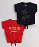 giniekids Cotton Knit Pack Of 2 Half Sleeves Princesse Text & Beads Embellished Stars Designed Tops - Red & Black