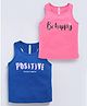 giniekids Cotton Knit Pack Of 2 Sleeveless Be Happy & Positive Text Printed Tops - Pink & Blue