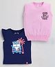 giniekids Cotton Knit Pack Of 2 Frill Sleeves Vehicle & Typography Printed Tops - Navy Blue & Pink
