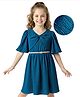 Hola Bonita Woven Half Flutter Sleeves Textured Dress with Belt & Knot Detailing - Teal Blue