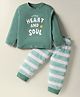 Mini Taurus Sinker Knit Full Sleeves Night Suit With Text Print - Green
