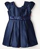 Tweetoons Woven Cap Sleeveless Pleated Party Dress with Bow Applique & Sequin Detailing - Navy Blue