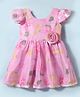 Tweetoons Woven Cap Sleeves Party Frock With Floral Print & Applique - Pink