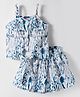 Tweetoons Knit Sleeveless Top and Skirt With Floral - White & Blue