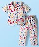 Tweetoons Woven Half sleeves Top and Jogger Set With Abstract Print With Bow Applique - White