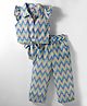 Tweetoons Woven Sleeveless  Knotted Top & Palazzo Set with Abstract Design - Blue & Pink
