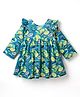 Tweetoons Knit Full Sleeves Frock With Leaf Print - Blue