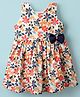 Tweetoons Knit Sleeveless Frock With Floral Print & Bow Applique - White