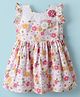 Tweetoons Knit Frill Sleeves Frock With Floral Print & Applique - Pink